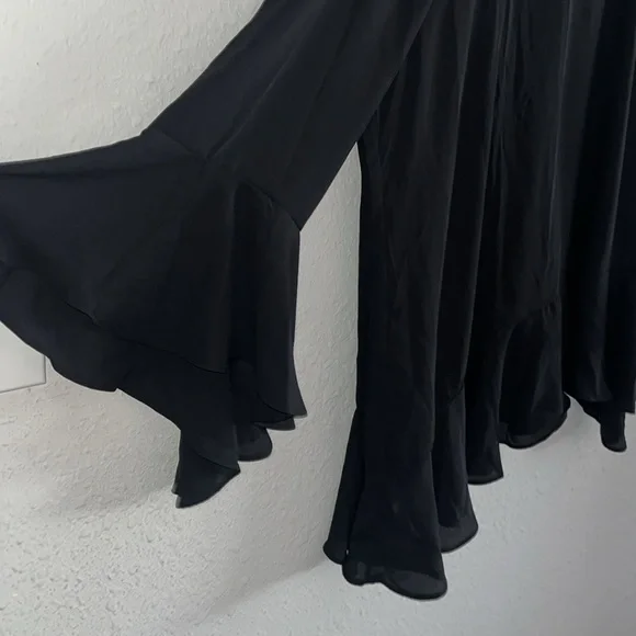 Chicos Sheer Asymmetrical Ruffle Hem Sleeves Black Blouse - Picture 8 of 8